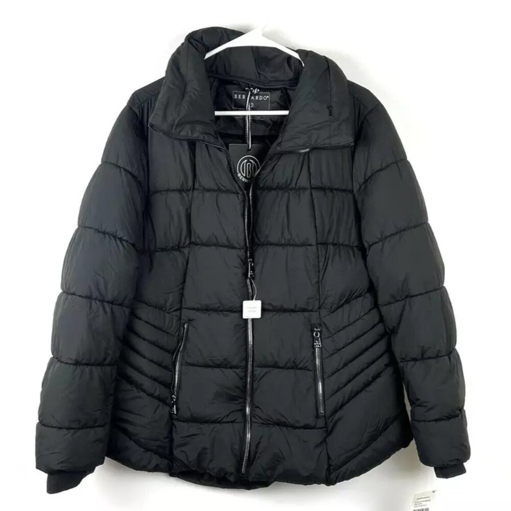 Bernardo Women’s Black Hidden Hood Puffer Coat Size 2XL